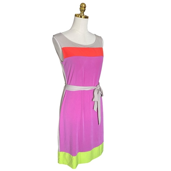 BANANA REPUBLIC Colorblock Belted Sleeveless Knee-Length Stretch Jersey Dress M - Picture 2 of 7